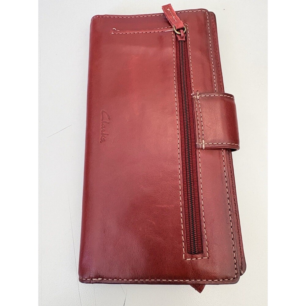 Clarks Genuine Leather Long Wallet Organizer Red Checkbook Vintage 90's Y2K - Picture 9 of 12